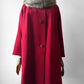 1950s Mid-Century Red Textured A-Line Wool Coat with Grey Fur Collar - Sz. S/M