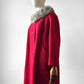 1950s Mid-Century Red Textured A-Line Wool Coat with Grey Fur Collar - Sz. S/M