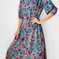 1960s Blue Red Floral Button Front Cotton Dress - Sz. Sm