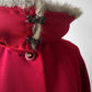 1950s Mid-Century Red Textured A-Line Wool Coat with Grey Fur Collar - Sz. S/M