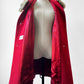 1950s Mid-Century Red Textured A-Line Wool Coat with Grey Fur Collar - Sz. S/M
