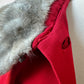 1950s Mid-Century Red Textured A-Line Wool Coat with Grey Fur Collar - Sz. S/M