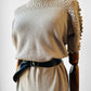 1970s Grey Beige Knit Button Detail Midi-Length Dress - Sz. S/M