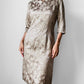 1960s Champagne Floral Shimmery Zip Back Floral Dress - Sz. Sm