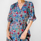 1960s Blue Red Floral Button Front Cotton Dress - Sz. Sm