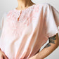 1980s Soft Pink Lightweight Floral Embroidered Scalloped Edge Shirt - M/L