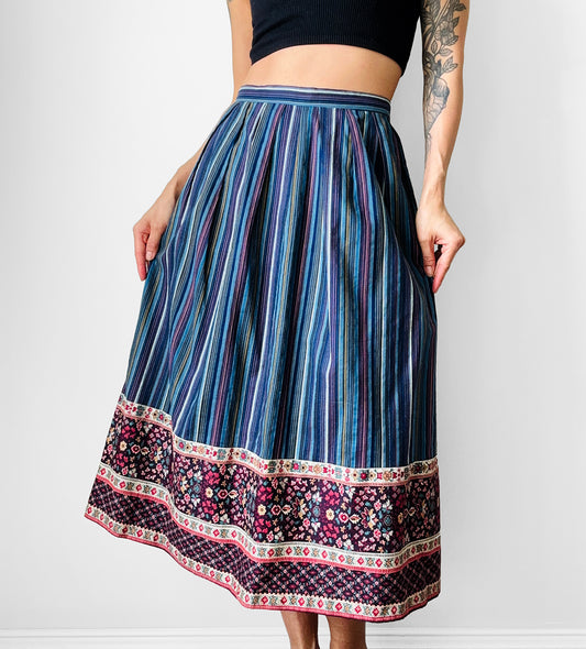 1970s - 1980s Handmade Stripe Patchwork Style Skirt - Sz. M/L