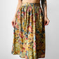 1960s - 1970s Yellow Blue Rust Floral Pleated Fit and Flare Knee-Length Skirt - Sz. XS/S