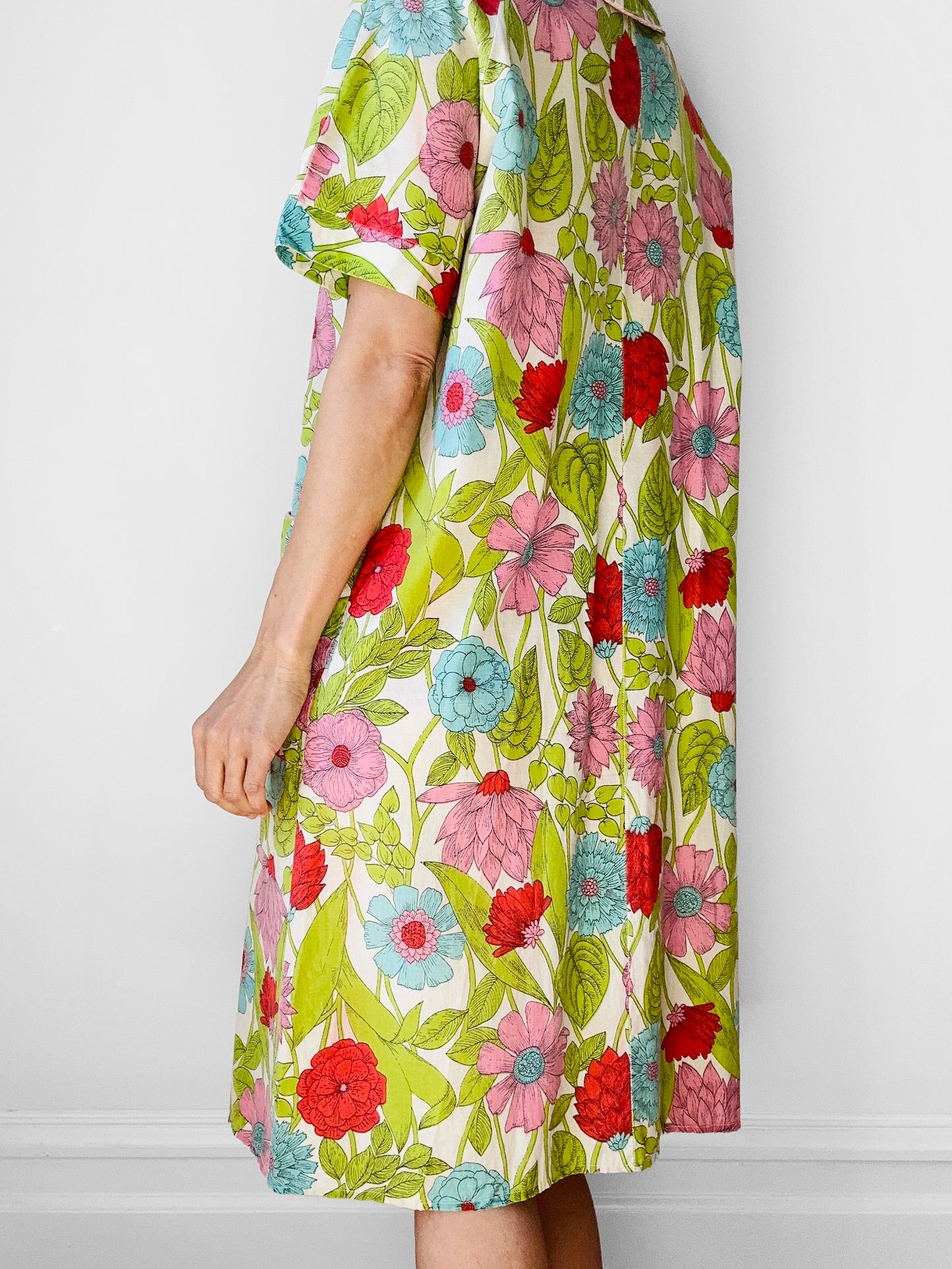 1950s - 1960s Floral Button Front House Dress - Sz. S/M