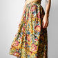 1960s - 1970s Yellow Blue Rust Floral Pleated Fit and Flare Knee-Length Skirt - Sz. XS/S