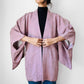 1980s Mauve Floral Silk Haori Kimono Jacket - O/S