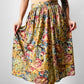 1960s - 1970s Yellow Blue Rust Floral Pleated Fit and Flare Knee-Length Skirt - Sz. XS/S