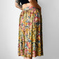 1960s - 1970s Yellow Blue Rust Floral Pleated Fit and Flare Knee-Length Skirt - Sz. XS/S