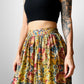 1960s - 1970s Yellow Blue Rust Floral Pleated Fit and Flare Knee-Length Skirt - Sz. XS/S