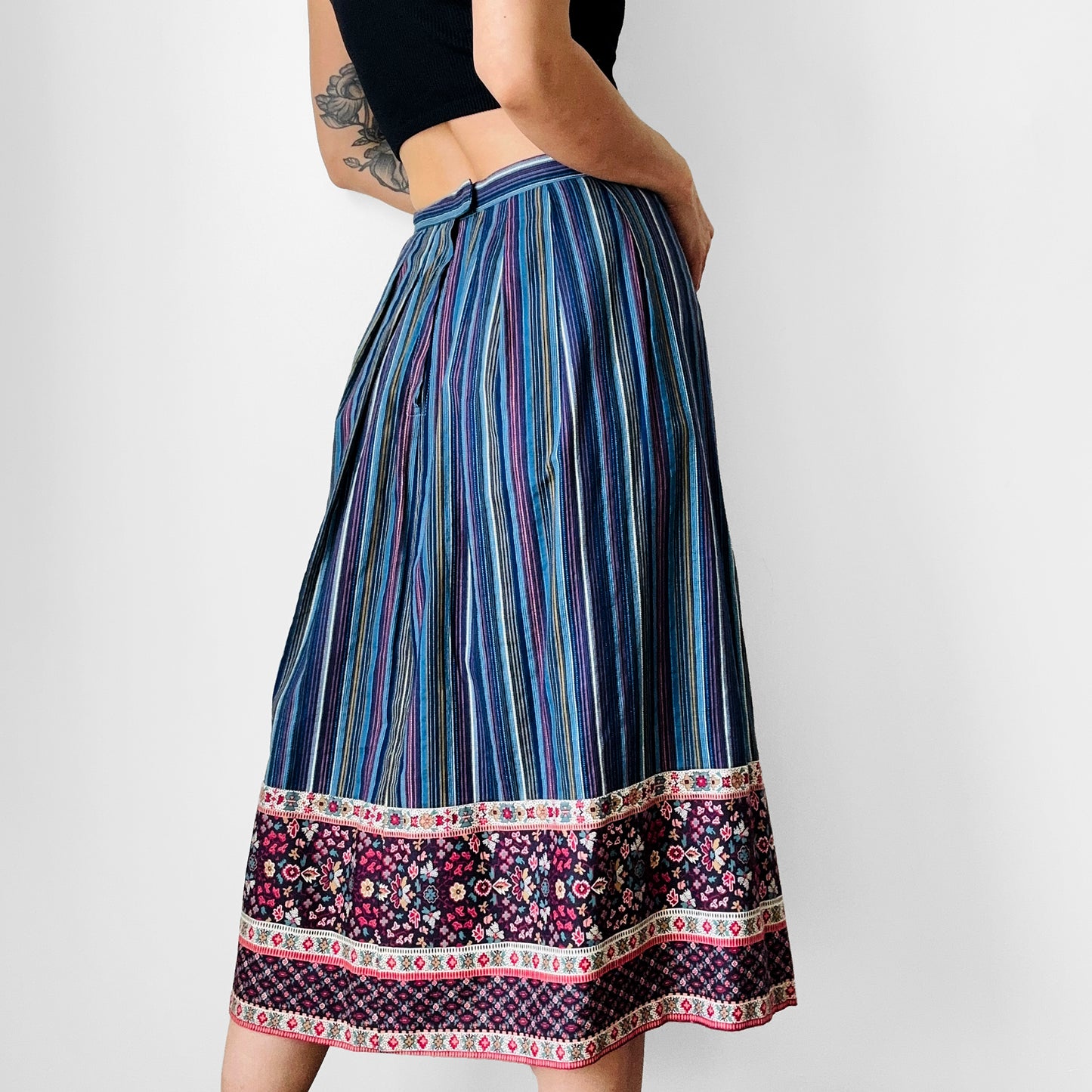 1970s - 1980s Handmade Stripe Patchwork Style Skirt - Sz. M/L