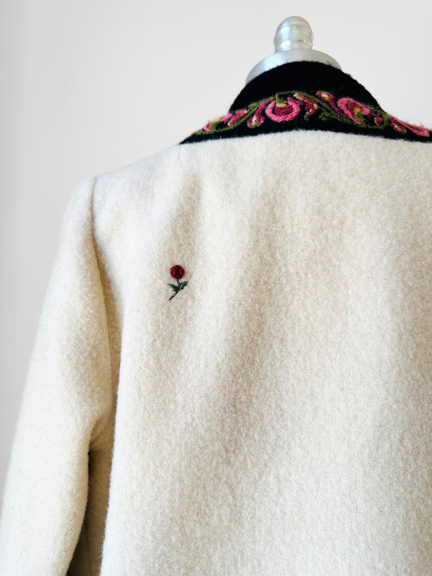 1960s Off White Embroidered Edge Hand Mended Norway Wool Jacket - Sz. XS / S