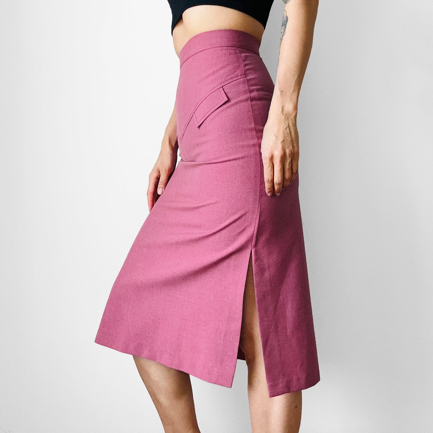 1970s Rose Mauve Aline Lightweight Skirt - Sz. XXS / XS