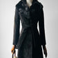 1970s Black Suede Belted Trench coat with Fur Collar and Quilted Lining - Sz. XXS/XS