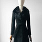 1970s Black Suede Belted Trench coat with Fur Collar and Quilted Lining - Sz. XXS/XS
