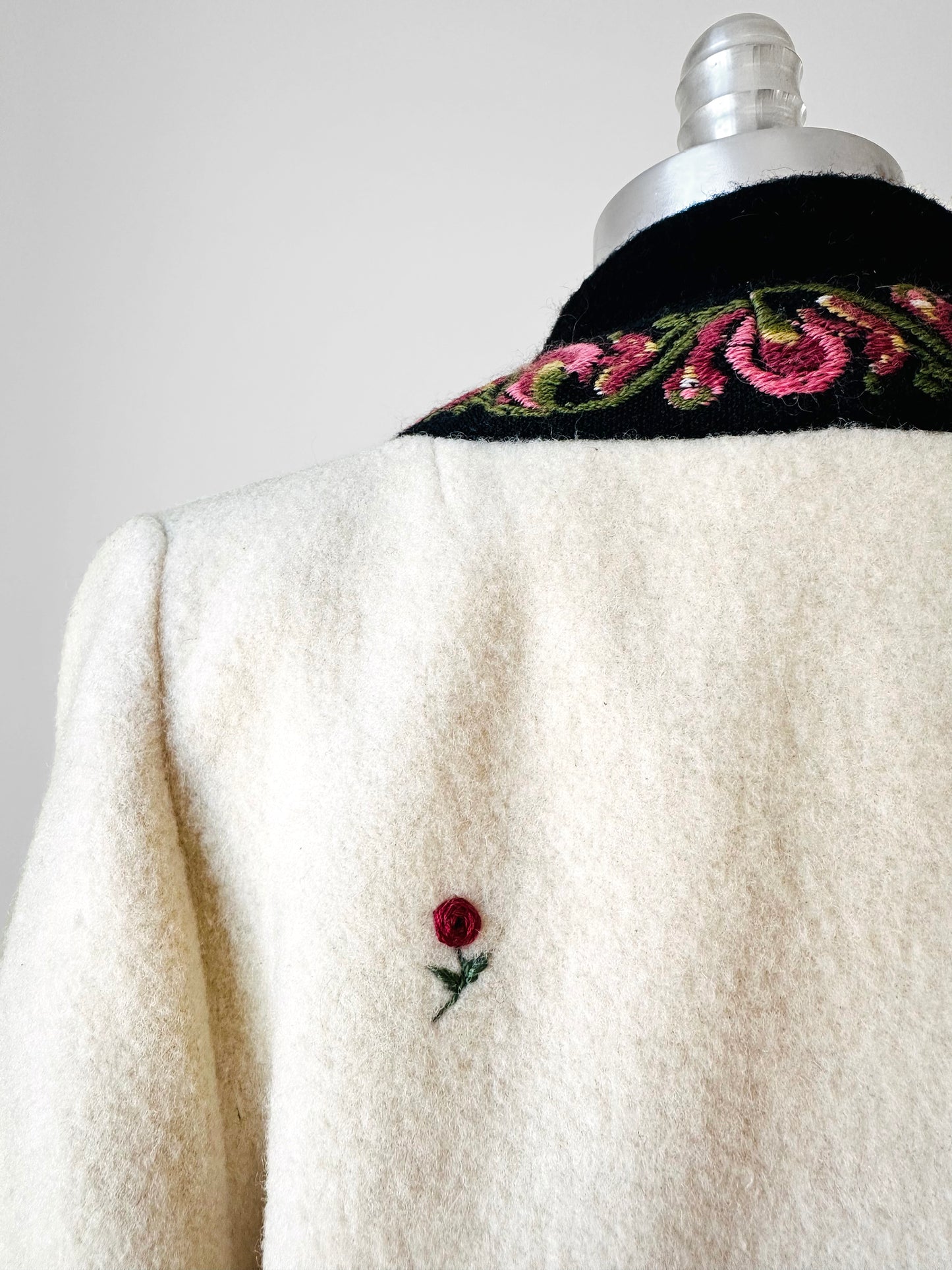 1960s Off White Embroidered Edge Hand Mended Norway Wool Jacket - Sz. XS / S