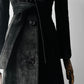 1970s Black Suede Belted Trench coat with Fur Collar and Quilted Lining - Sz. XXS/XS