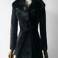 1970s Black Suede Belted Trench coat with Fur Collar and Quilted Lining - Sz. XXS/XS
