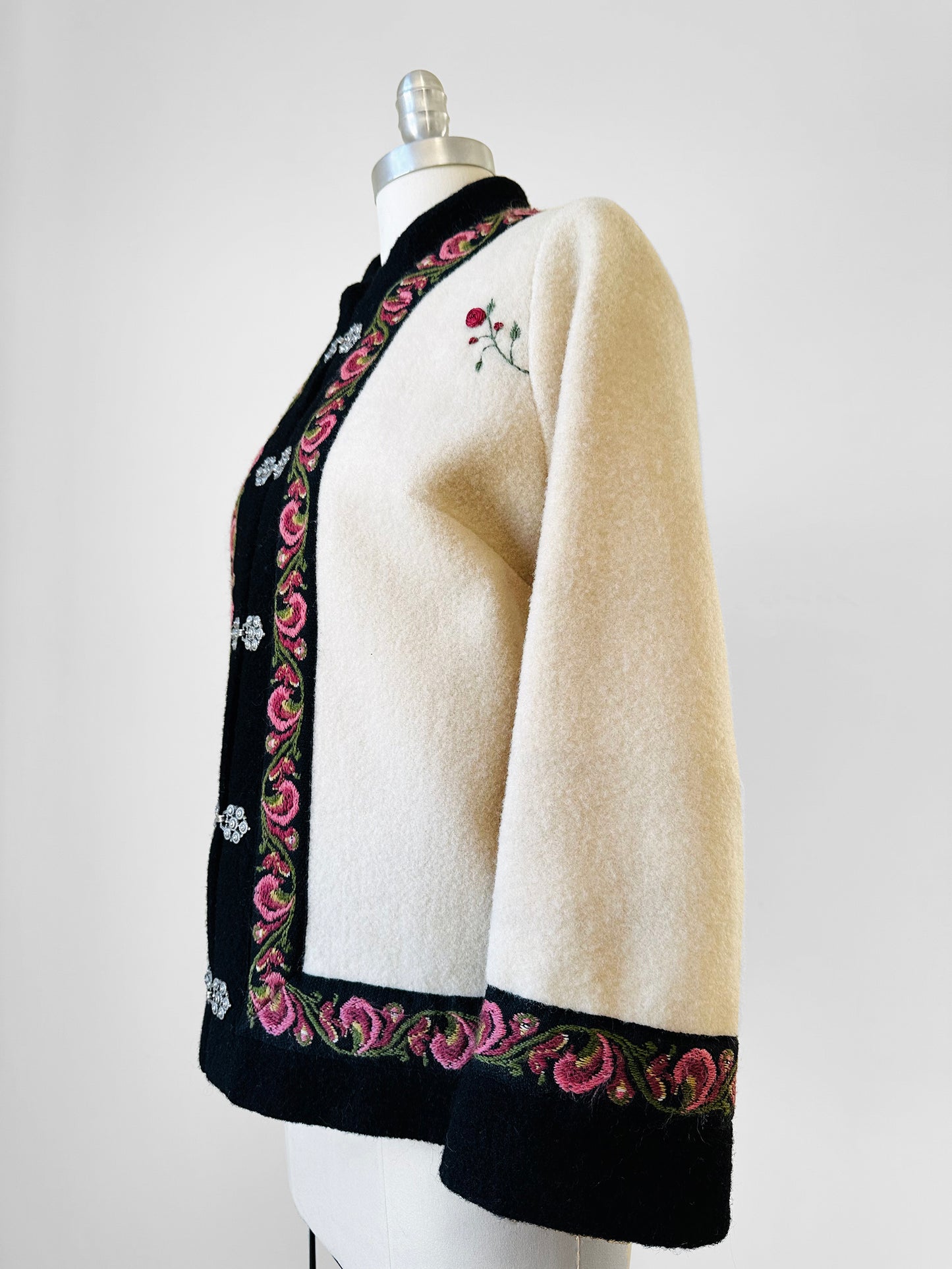 1960s Off White Embroidered Edge Hand Mended Norway Wool Jacket - Sz. XS / S