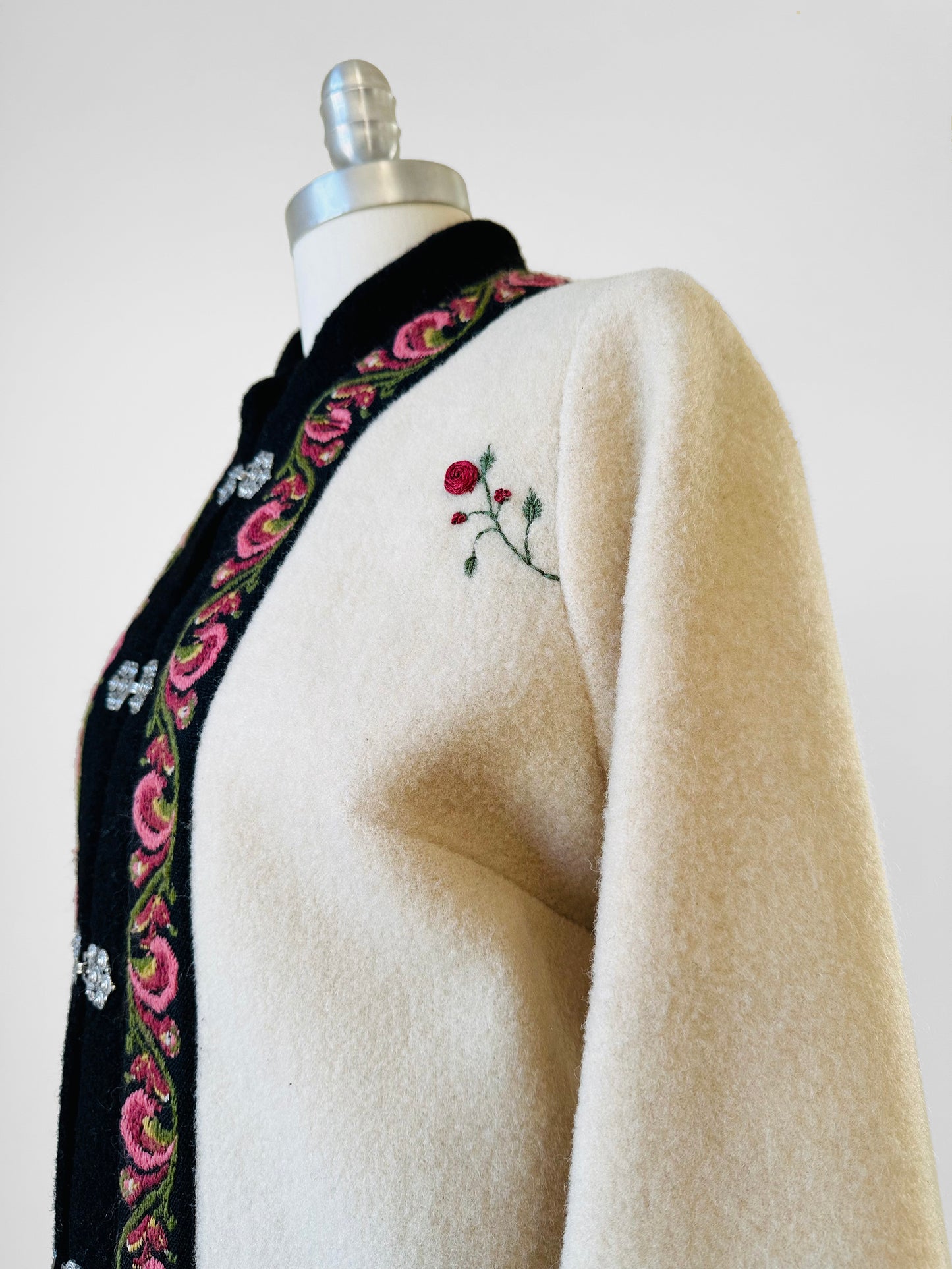 1960s Off White Embroidered Edge Hand Mended Norway Wool Jacket - Sz. XS / S