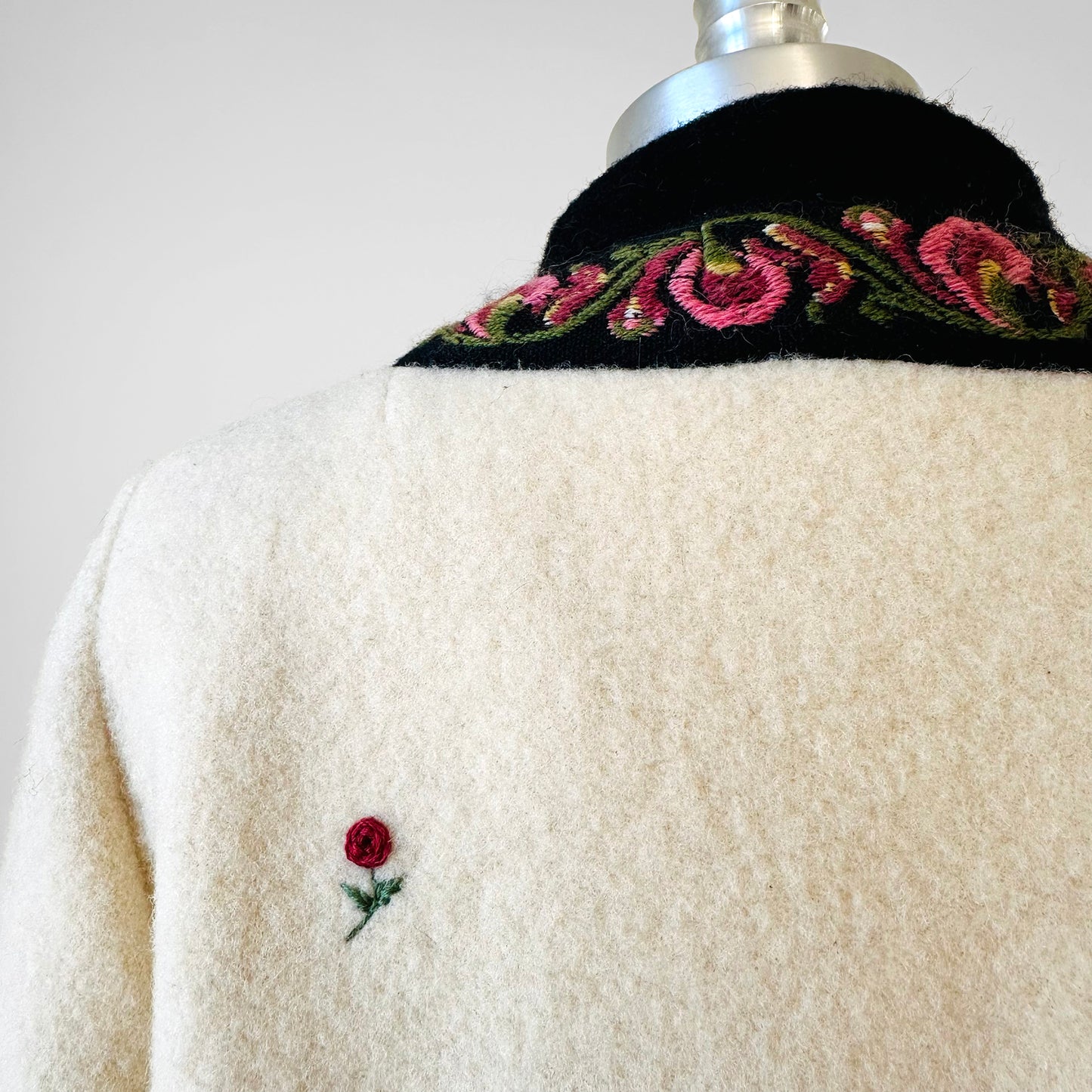 1960s Off White Embroidered Edge Hand Mended Norway Wool Jacket - Sz. XS / S