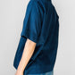 1960s Navy Blue Guazey Cotton Floral Embroidered Shirt - Sz. S/M