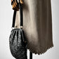 1950s Mid-Century Black Embossed Stippled Leather Kiss-Lock Handbag