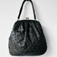 1950s Mid-Century Black Embossed Stippled Leather Kiss-Lock Handbag