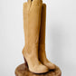 Y2K Tan NATURALIZER Wood-Heeled Suede Leather Knee-High Boots