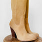 Y2K Tan NATURALIZER Wood-Heeled Suede Leather Knee-High Boots