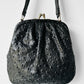 1950s Mid-Century Black Embossed Stippled Leather Kiss-Lock Handbag