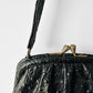 1950s Mid-Century Black Embossed Stippled Leather Kiss-Lock Handbag