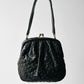 1950s Mid-Century Black Embossed Stippled Leather Kiss-Lock Handbag