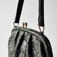 1950s Mid-Century Black Embossed Stippled Leather Kiss-Lock Handbag