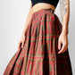 1960s Pleated Fit and Flare Red and Olive Spanish Tile Patterned Skirt - Sz. XS