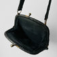 1950s Mid-Century Black Embossed Stippled Leather Kiss-Lock Handbag