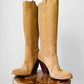 Y2K Tan NATURALIZER Wood-Heeled Suede Leather Knee-High Boots