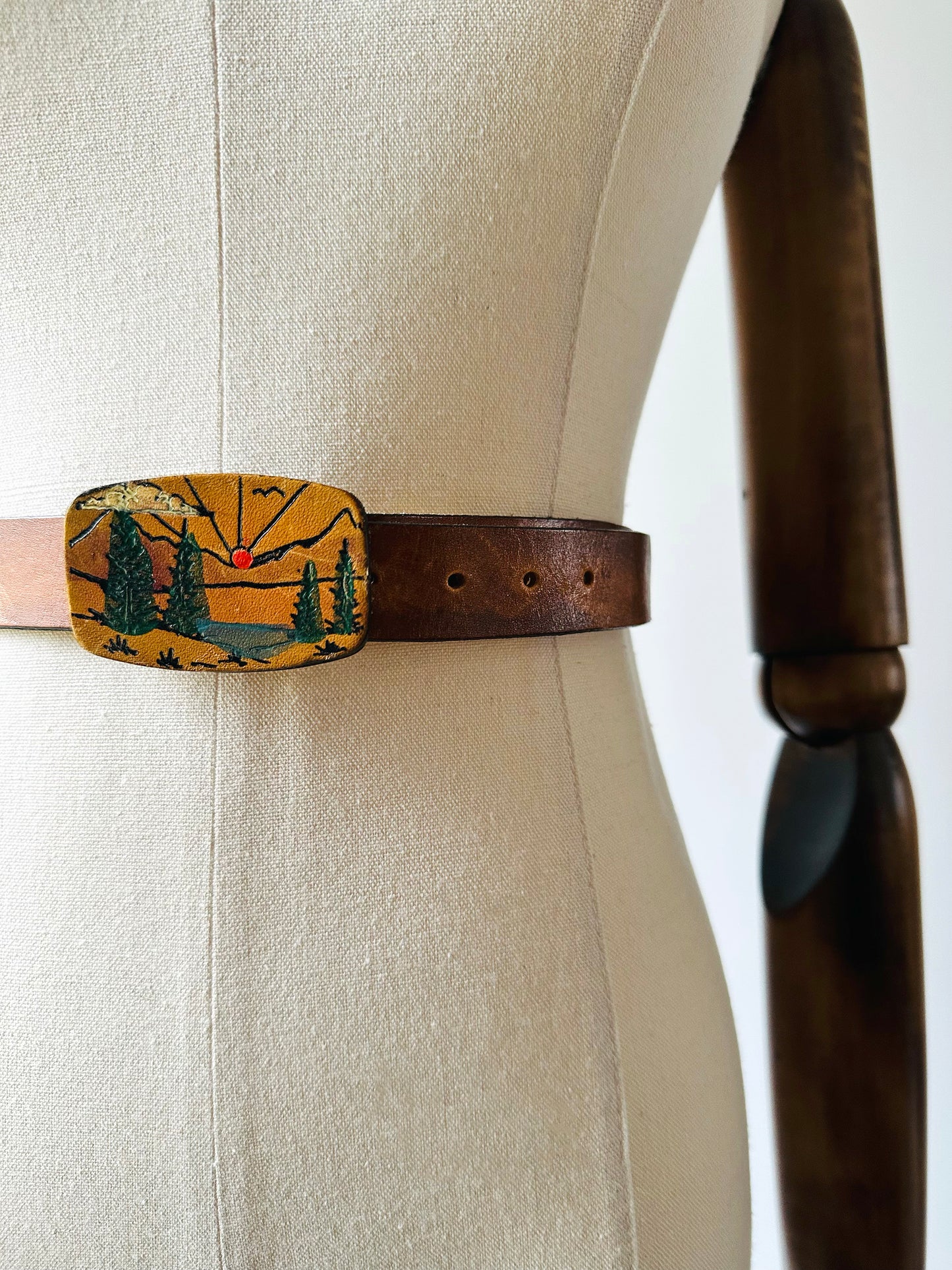 1970s Hand-Painted Landscape Leather Belt - S/M