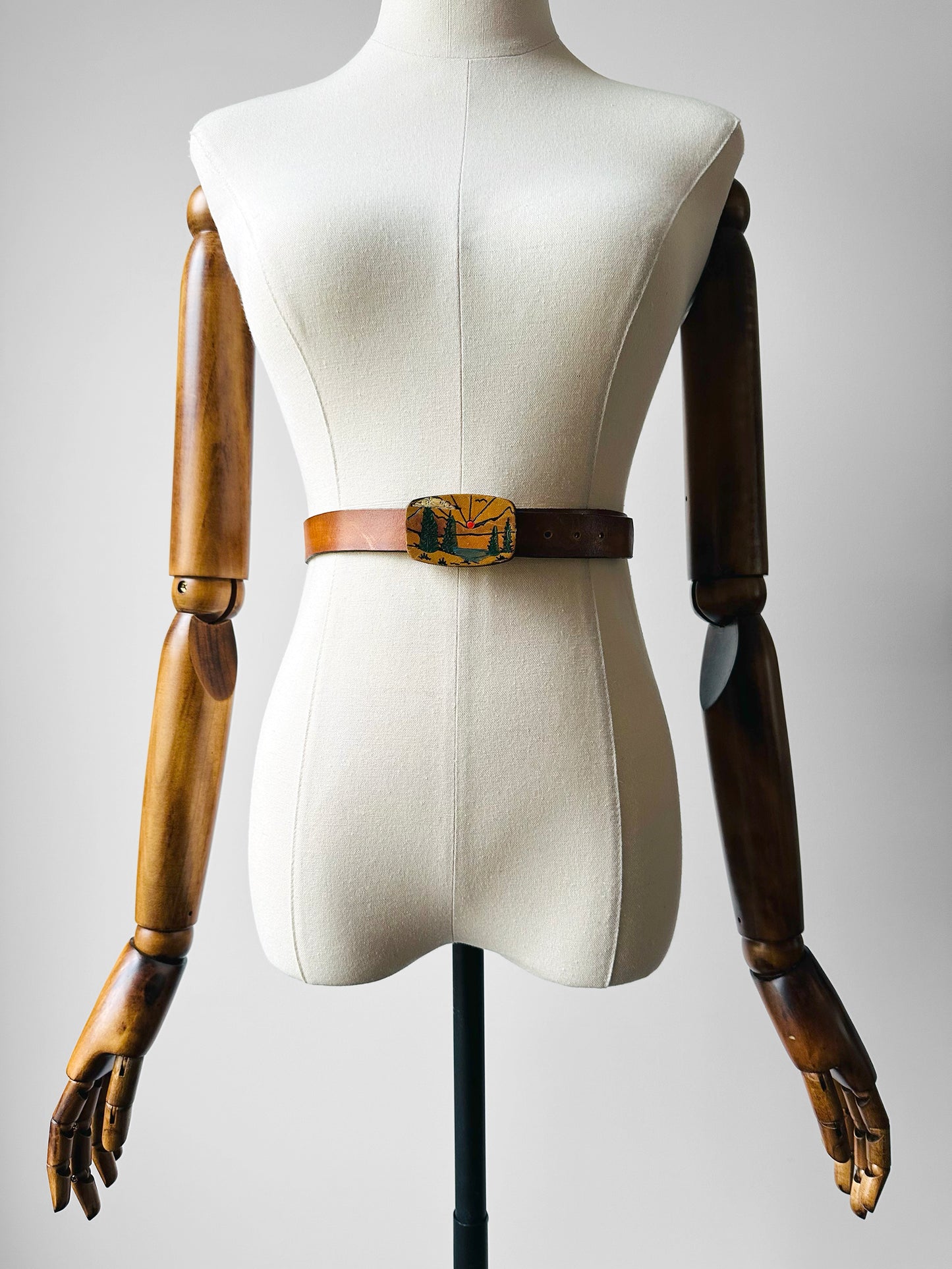 1970s Hand-Painted Landscape Leather Belt - S/M