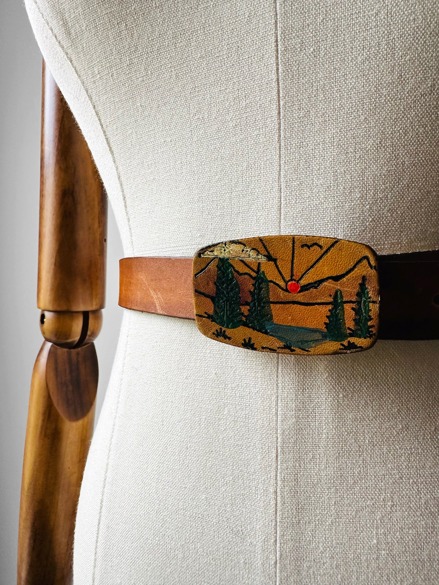 1970s Hand-Painted Landscape Leather Belt - S/M