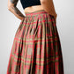 1960s Pleated Fit and Flare Red and Olive Spanish Tile Patterned Skirt - Sz. XS