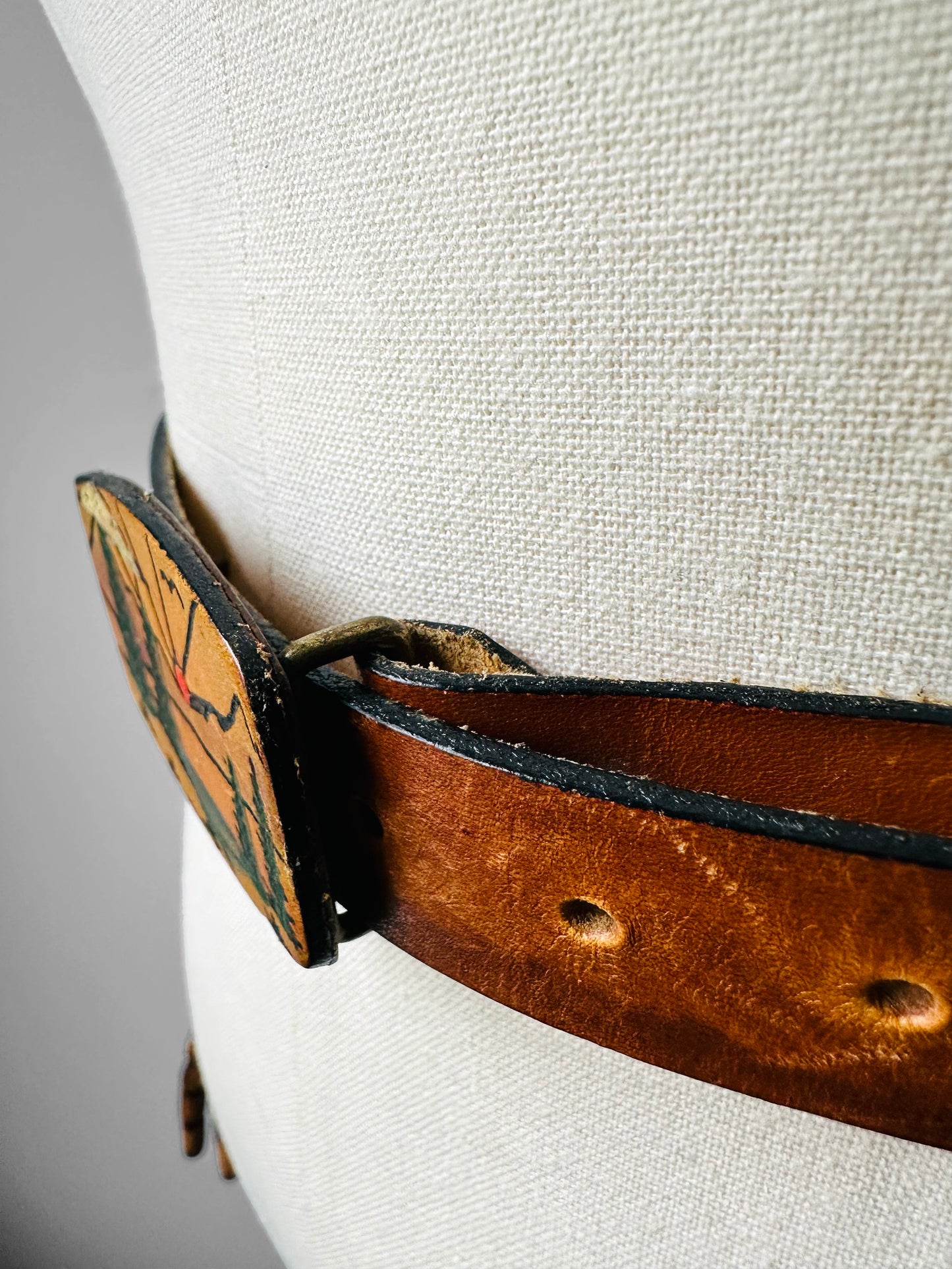 1970s Hand-Painted Landscape Leather Belt - S/M