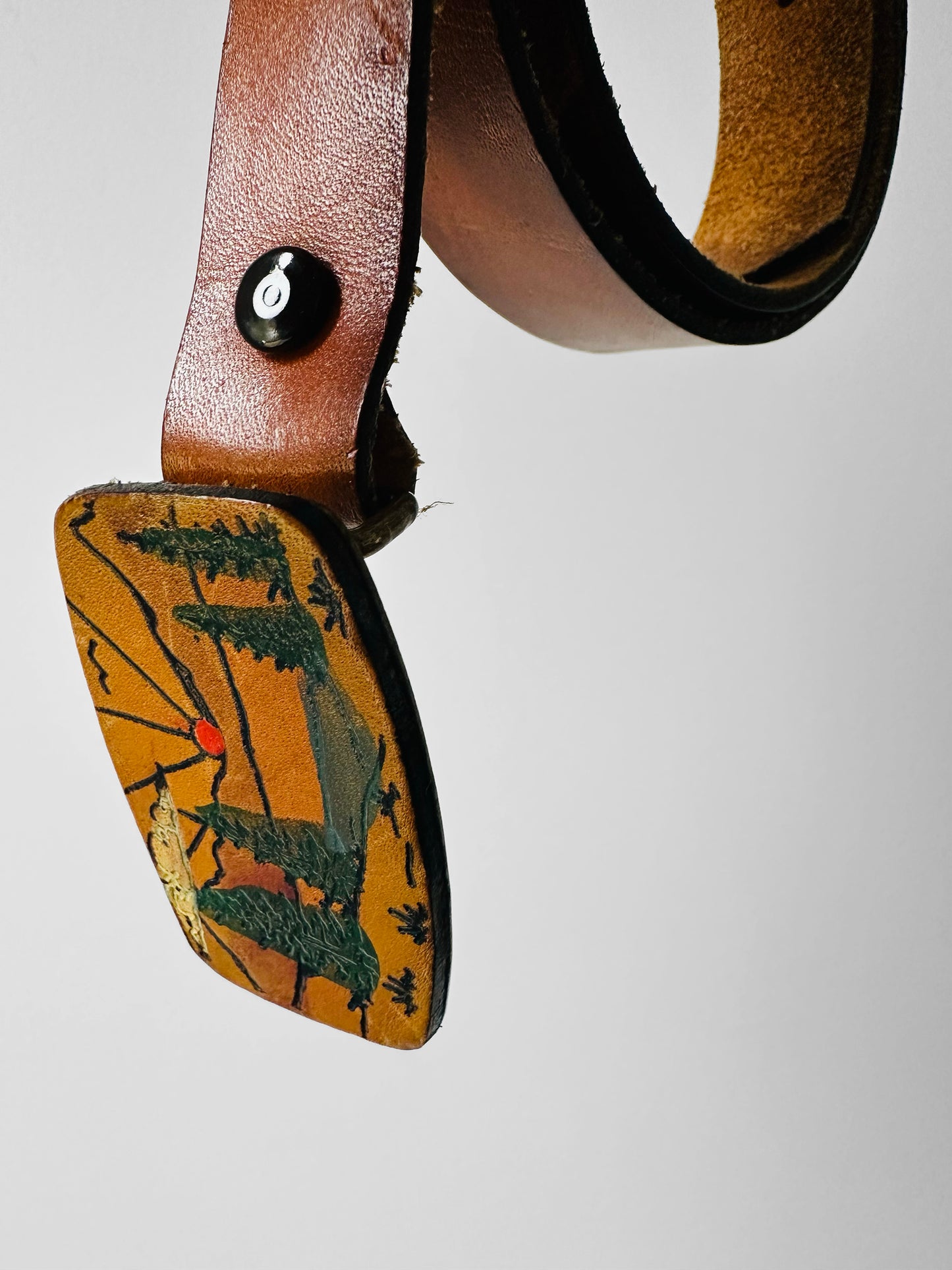 1970s Hand-Painted Landscape Leather Belt - S/M