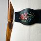 1960s Hand-Painted Floral Wide Elastic Belt with Oval Buckle - Sz. M/L