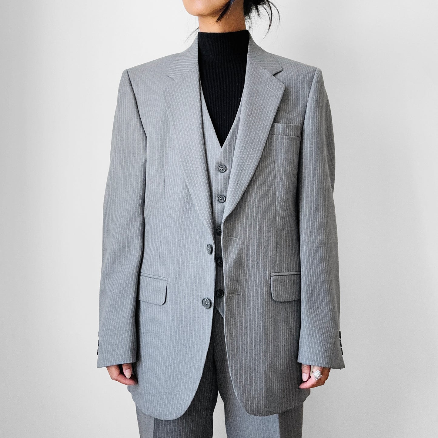 1970s - 1980s Grey Pinstripe Three Piece Suit - Sz. M/L