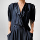1980's Black Tuxedo Style Wrap Dress - Sz. S/M